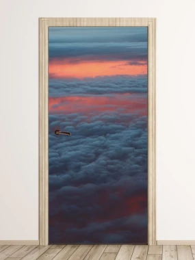 Clouds door sticker FP 6334 - Graphic design with blue and pink clouds on a background.