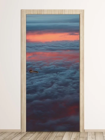 Clouds door sticker FP 6334 - Graphic design with blue and pink clouds on a background.