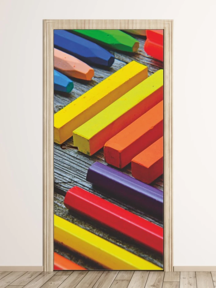 Colorful chalk door sticker FP 6332 - Graphic design with simple, rectangular shapes in vibrant colors.