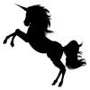 Unicorn wall sticker for kids 2414 - Graphic design. Black unicorn in a jumping pose with a long mane and tail.