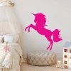 Unicorn wall sticker for kids 2414 - Bedroom decor with light walls, canopy bed, and pouf.