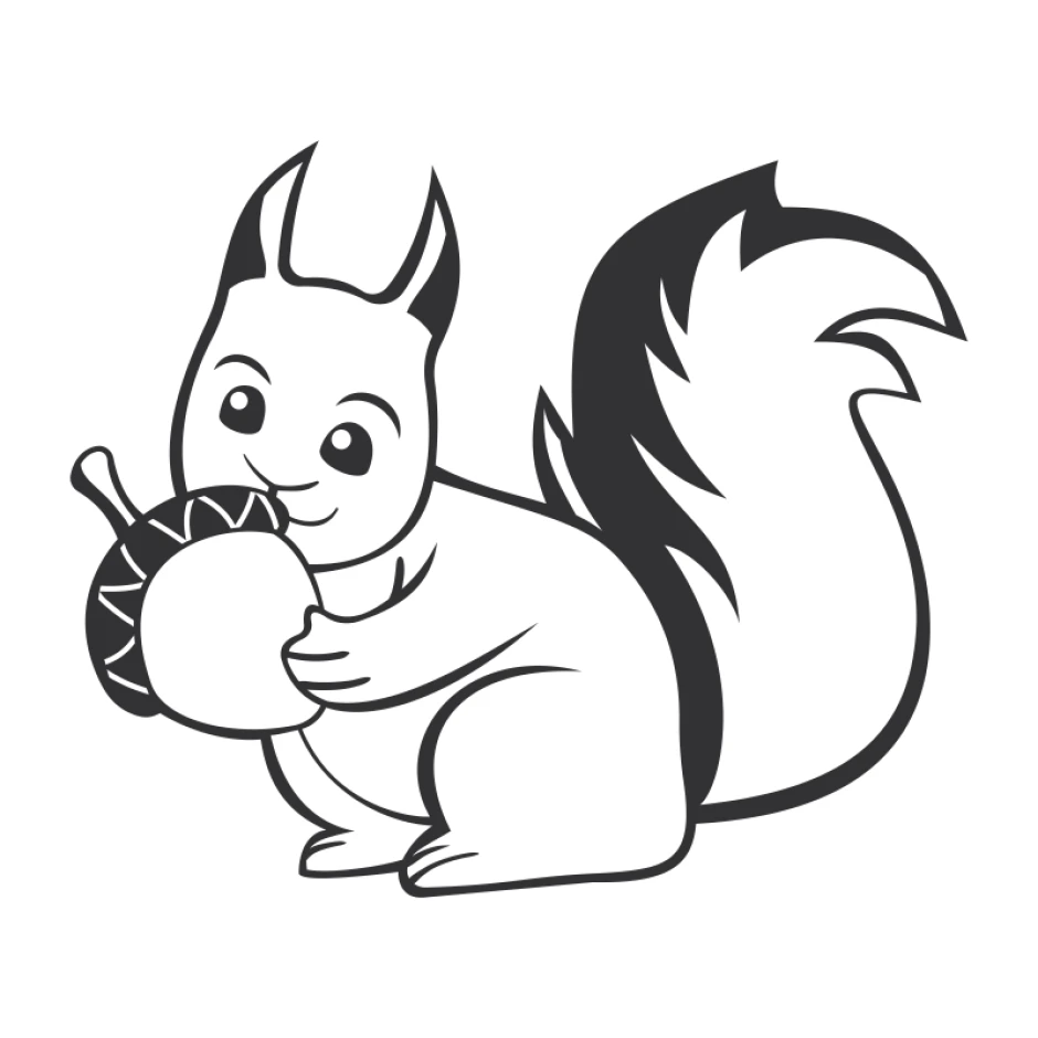 Wall sticker for kids featuring a squirrel holding an acorn, with big eyes and a fluffy tail.