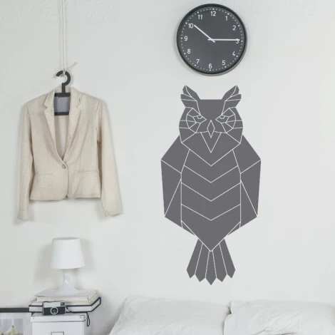 Owl wall sticker 2416 - Room decor with light-colored walls and minimalist furniture.