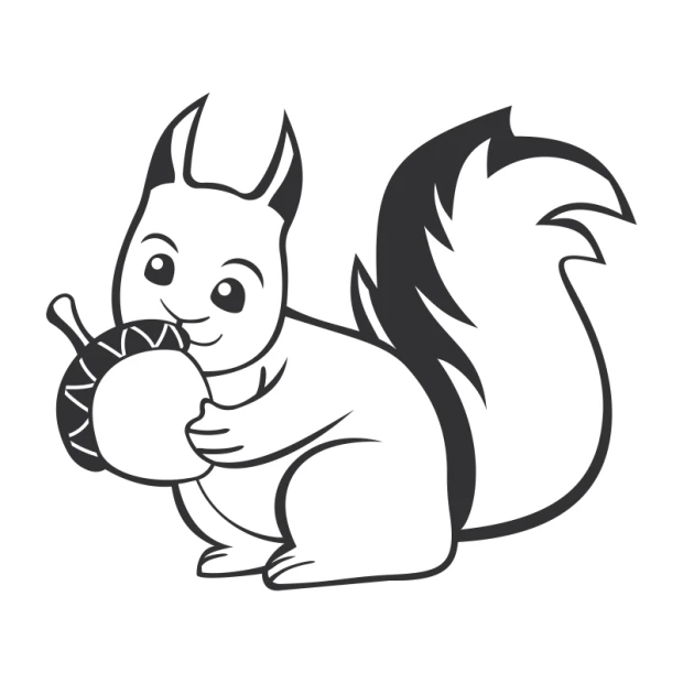 Children\'s painting template featuring a squirrel holding a nut, with clear graphic design.