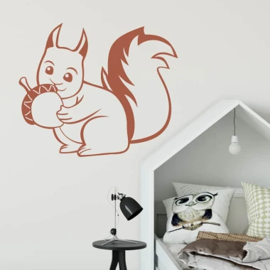 Children\'s painting template featuring a squirrel holding a nut, with clear graphic design.