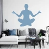 Yoga wall template 2413 - Living room setup with light-colored walls and gray and blue furniture.