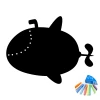 Chalk sticker for kids featuring a submarine design with a black silhouette, bubbles, and a propeller.