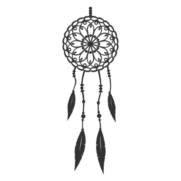 Dreamcatcher wall sticker 2421 - Graphic design. Round shape with delicate patterns and hanging feathers.