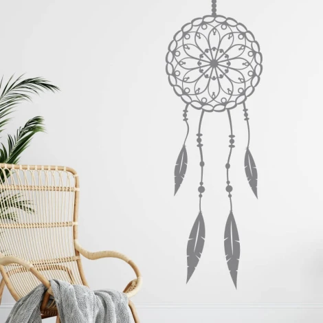 Dream catcher wall sticker 2421 - Living room decor with light-colored walls and natural-toned furniture.