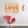Wall sticker with the phrase "Do what you love" - Decor in a bright living room with a red armchair.