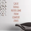 Wall sticker with the phrase "Great things 2428" - Brown text on a white background, arranged vertically.