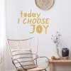 Wall sticker Today I choose joy 2430 - Living room decor. Light-colored walls, furniture in natural shades.