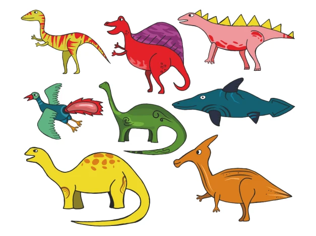 Dinosaur wall stickers set 2420 - Colorful designs featuring various dinosaurs in different poses.