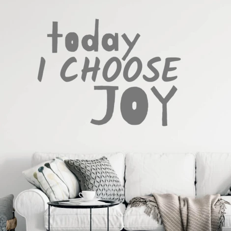 Painting template "Today I choose joy 2430" - Living room arrangement with light walls and a sofa with patterned cushions.