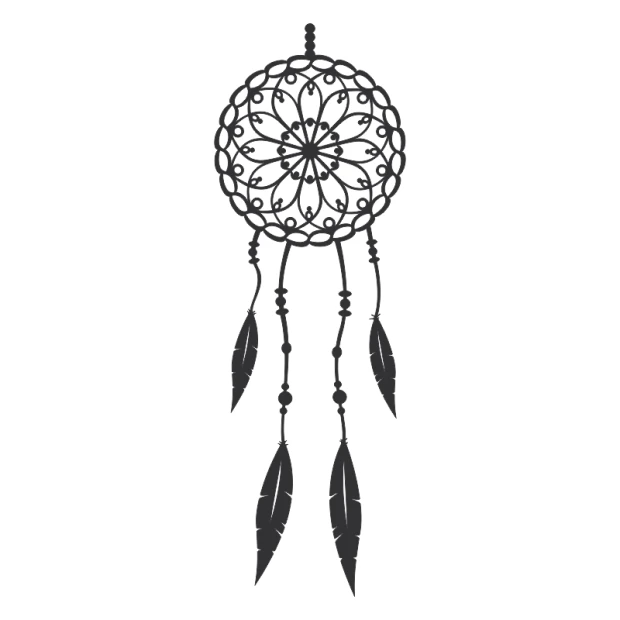 Dream catcher painting template 2421 - Round design with delicate lines and hanging feathers.