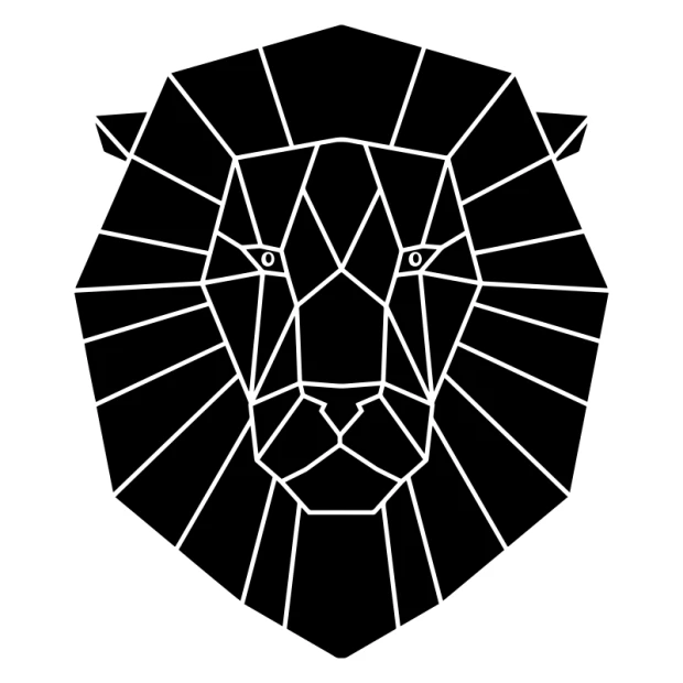 Lion painting template 2418 - Graphic design featuring a stylized lion\'s head with geometric shapes and lines.