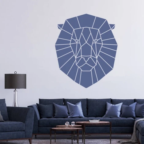 Lion painting template 2418 - Living room setup with light-colored walls and blue-toned furniture.