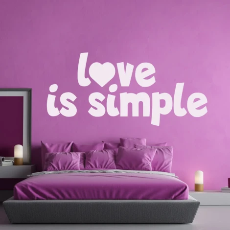 Love is simple 2431 painting template - Bedroom design with purple walls and a bed with matching pillows.