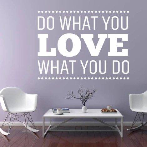 Painting template with the phrase "Do what you love" - Styled in a living room with light walls and modern furniture.