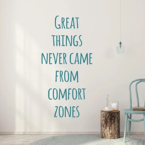 Painting template quote Great things 2428 - Living room arrangement. Light-colored walls, minimalist furniture.