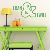 Painting template with the phrase I can and I will 2426 - Office decor. Green furniture, light walls.