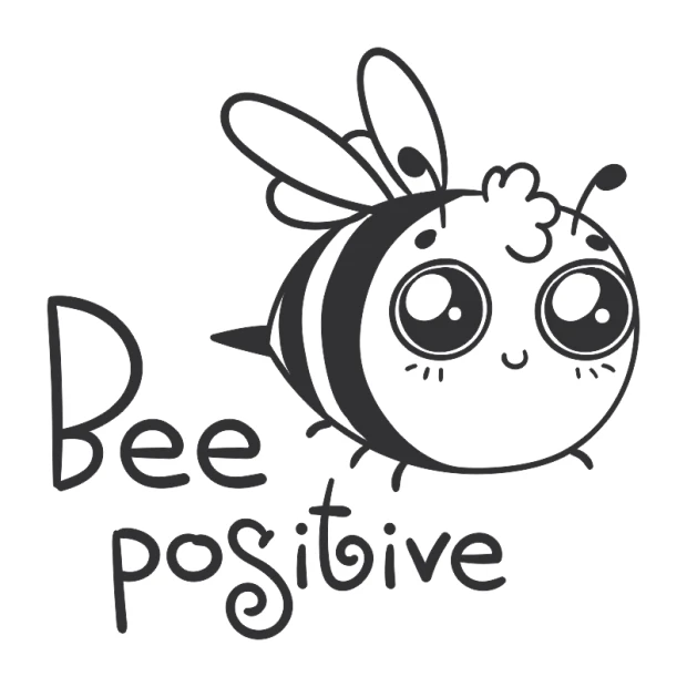 Bee Positive wall template 2419 - Features a smiling bee with big eyes and a motivational quote.