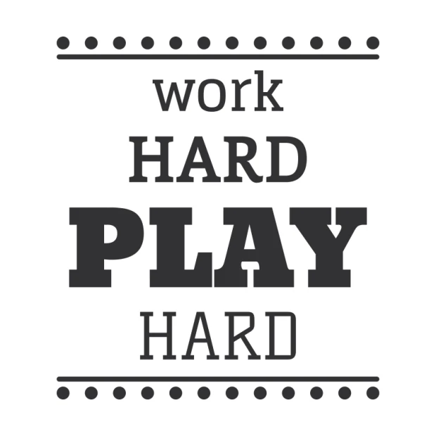 Wall template Work hard play hard 2429 - Graphic design with text in various sizes, horizontal lines, and dots.