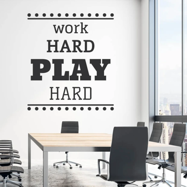 Wall template "Work hard play hard 2429" - Office arrangement with light-colored walls and modern furniture.