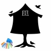 Chalk sticker for kids featuring a black treehouse design with a window.