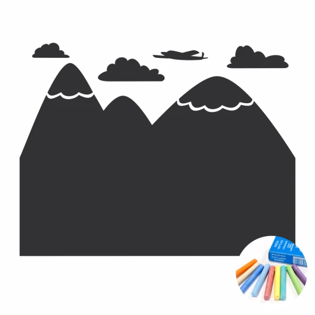 Chalk sticker for kids featuring mountains, clouds, and an airplane design.