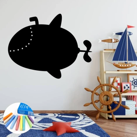 Chalk sticker for kids, submarine design - perfect for a bright children\'s room with wooden flooring.