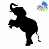 Chalk sticker for kids featuring an elephant standing with its trunk raised, alongside colorful chalk.
