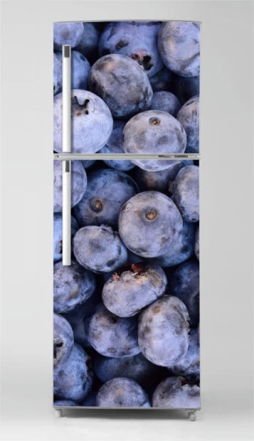 Fridge wrap sticker P1001 - Graphic design featuring blue berries in various shapes.