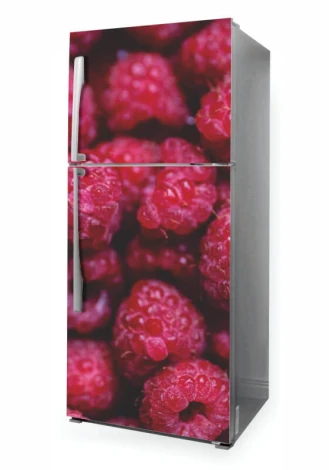Fridge wrap sticker P1009 - Graphic design featuring raspberries in various shades of red.