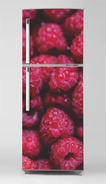 Refrigerator wrap sticker with raspberry design P1009 - Features vibrant red shades of raspberries.