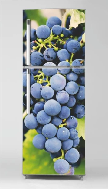Fridge wrap sticker grapes P1006 - Graphic design featuring grapes in various shades of purple.