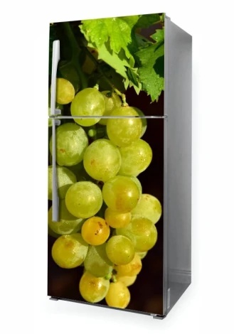 Refrigerator wrap sticker grapes P1008 - Graphic design featuring green grapes on a dark background.