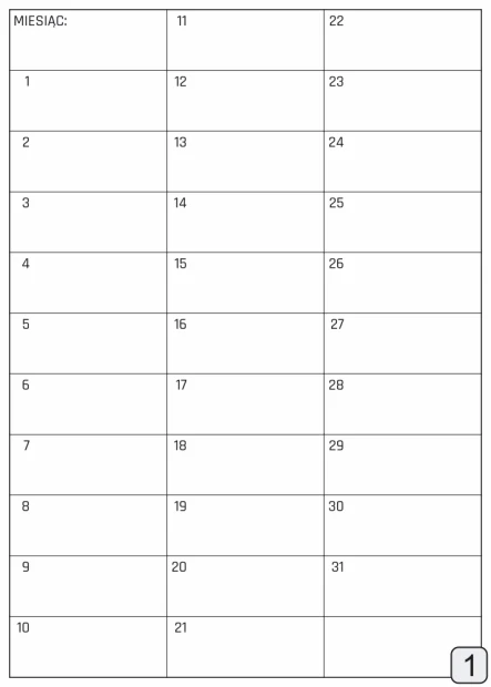 Monthly planner dry-erase board 370 - Graphic design. Simple grid with numbered days in columns and rows.