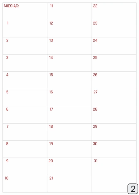 Monthly planner dry-erase board 370 - Graphic design. Simple layout with a grid of days and numbers in red.