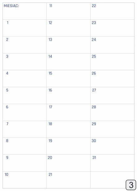 Monthly planner dry-erase board 370 - Graphic design. Simple layout with a grid for days and numbers.