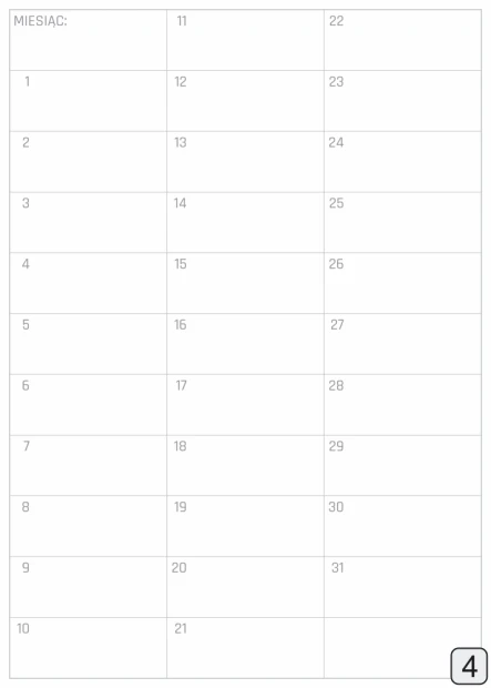 Monthly planner dry-erase board 370 - Graphic design. Simple grid with day numbers in columns and rows.