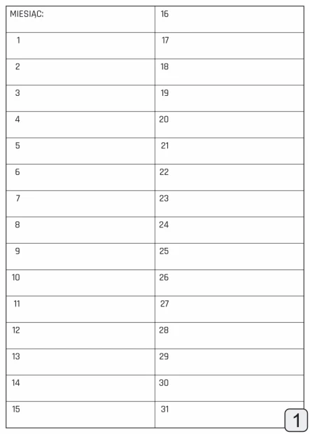 Dry-erase monthly planner 369 - Graphic design with a simple grid of days numbered in columns and rows.