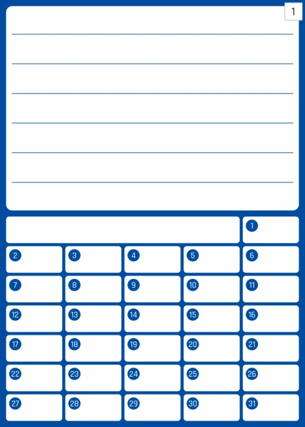 Monthly planner dry-erase board 372 - Graphic design. Simple grid with rectangles and lines. Colors: blue.