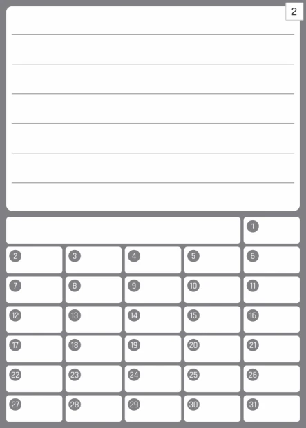Monthly planner dry-erase board 372 - Graphic design. Simple board with rectangular writing fields.