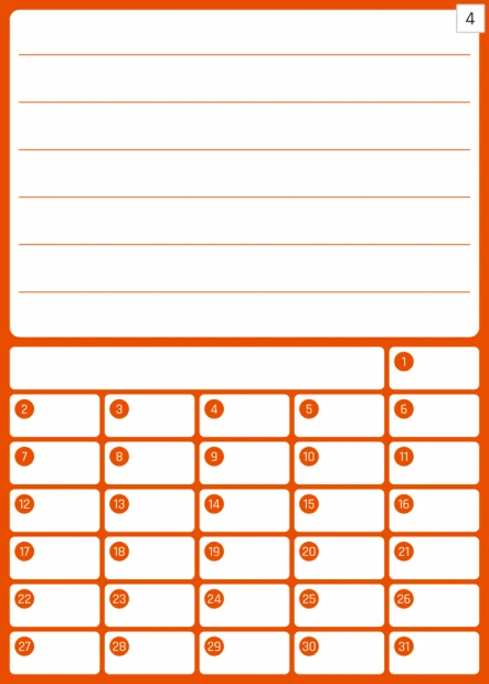 Monthly planner dry-erase board 372 - Graphic design. Simple grid with rectangles and lines for writing.