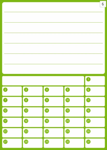 Monthly planner dry-erase board 372 - Graphic design. Simple grid with rectangles and lines in green color.