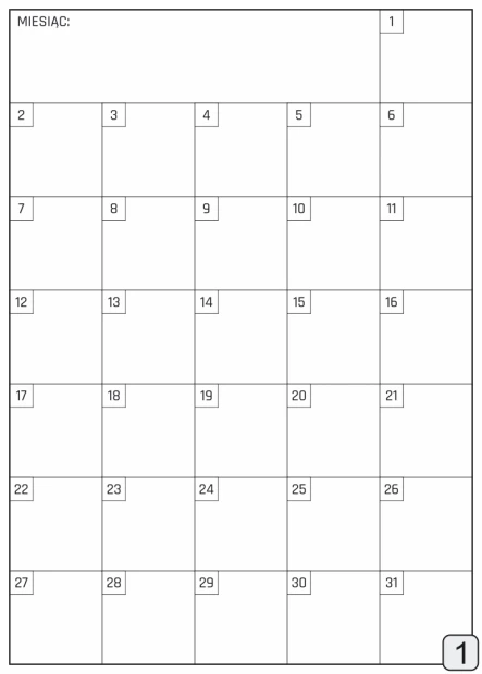 Monthly dry-erase planner 368 - Graphic design. Simple layout with a grid of days in rectangular format.