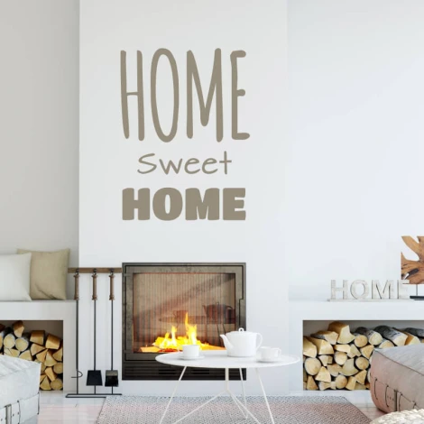 Home sweet home painting template 2432 - Living room decor with light-colored walls and a wooden fireplace in the background.