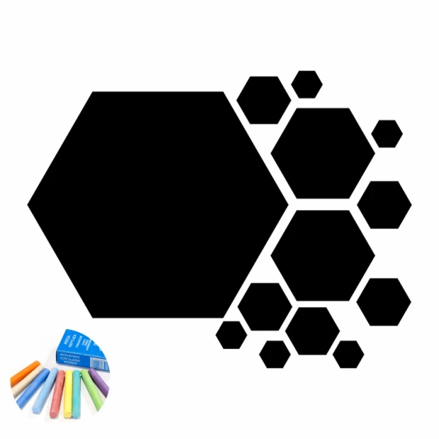 Chalk sticker for kids with hexagons - large hexagon with smaller hexagons beside it.