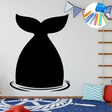 Chalk sticker for kids, whale design - nursery decor with light walls and wooden floor.